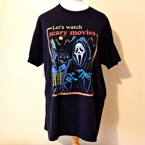 Large Black GHOSTFACE SCREAM t-shirt Halloween 🎃 Let's Talk Scary Movies